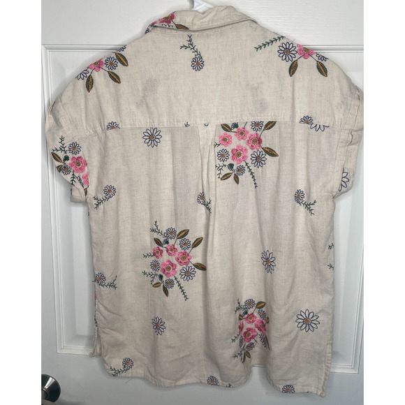 Women's Floral Embroidered Camp Button Down Shirt Sz S Cotton Boho Resort - Picture 4 of 9